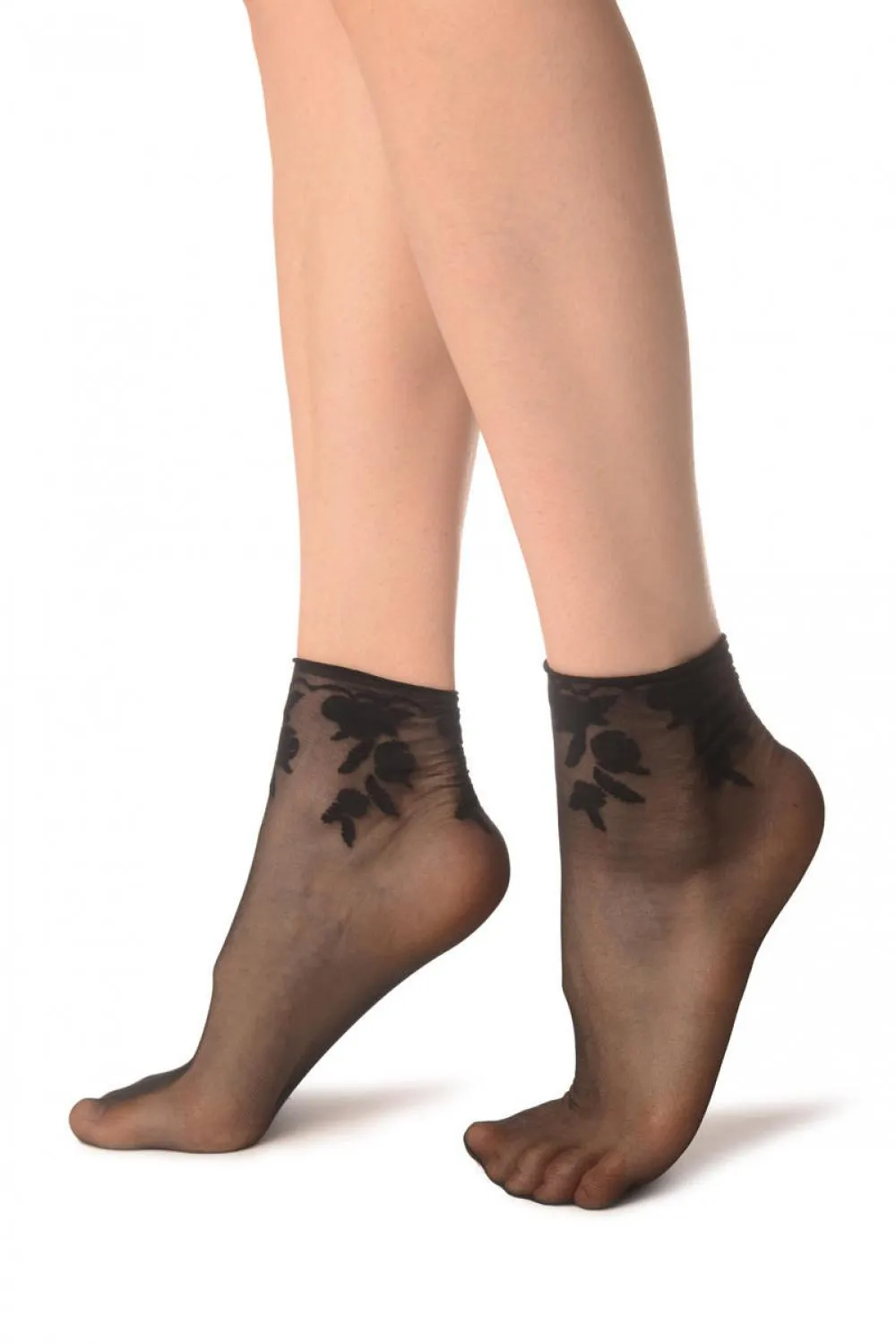 Black Chrysanthemum Flowers With Comfortable Top Ankle High Sock