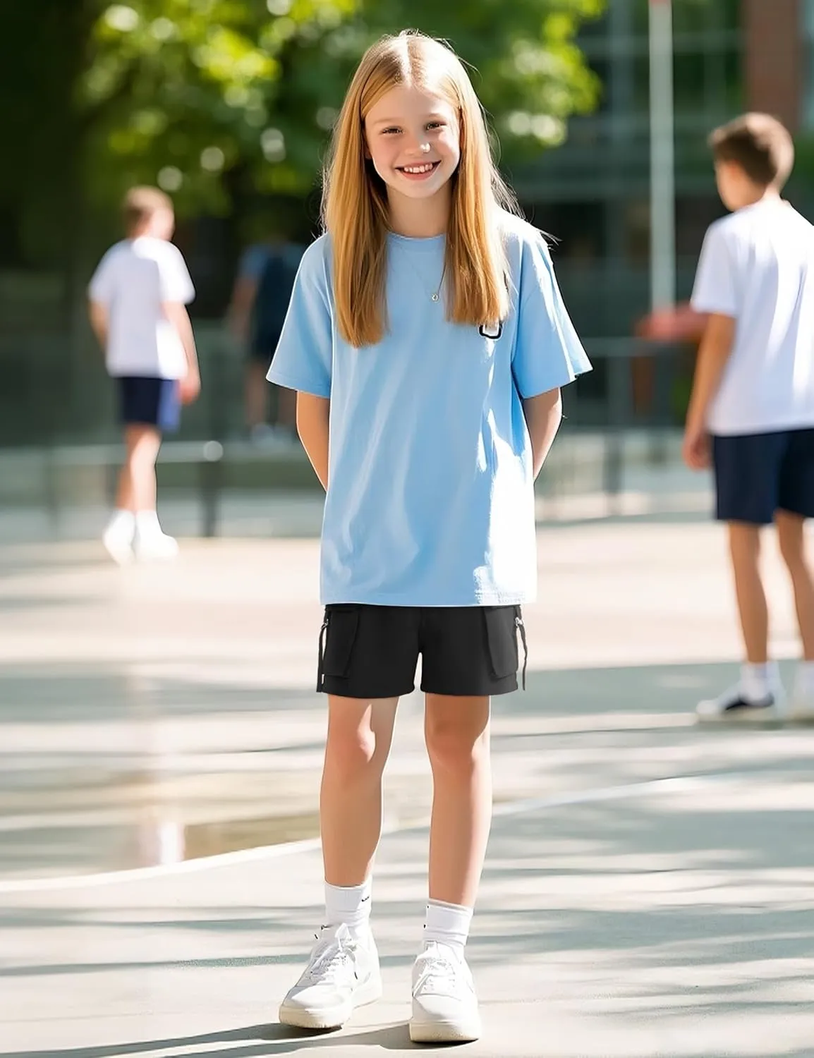 BOOPH Girls Hiking Cargo Shorts Kids Lightweight Pockets Athletic Summer Casual Uniform Shorts for Girls 6-14Y
