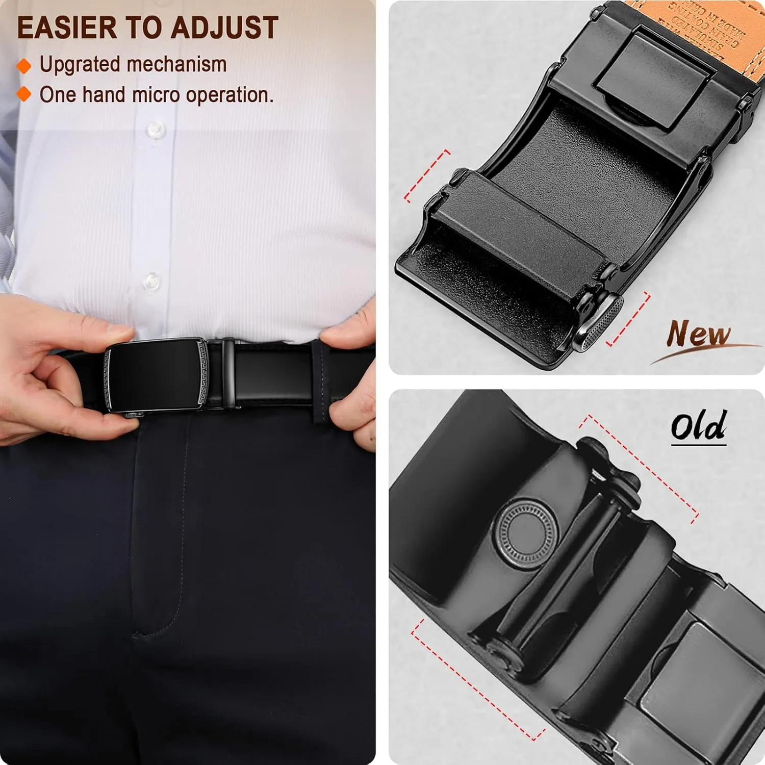 BULLIANT Men Belts 2 Pack,Ratchet Sliding Belt Adjustable For Gift Mens Dress Casual 1 3/8",Cut for Fit