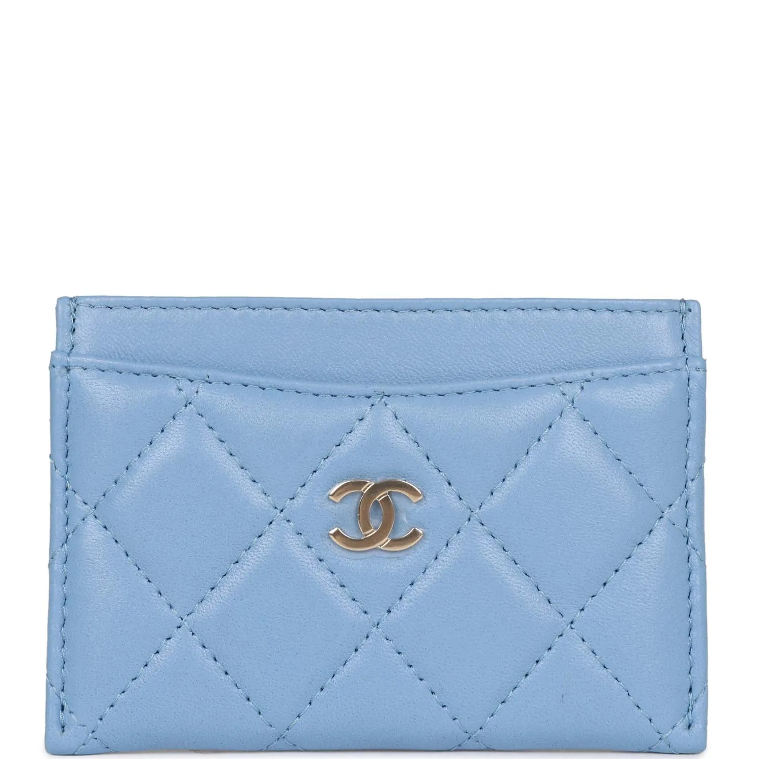 Chanel Flap Card Holder Wallet Blue Lambskin Light Gold Hardware