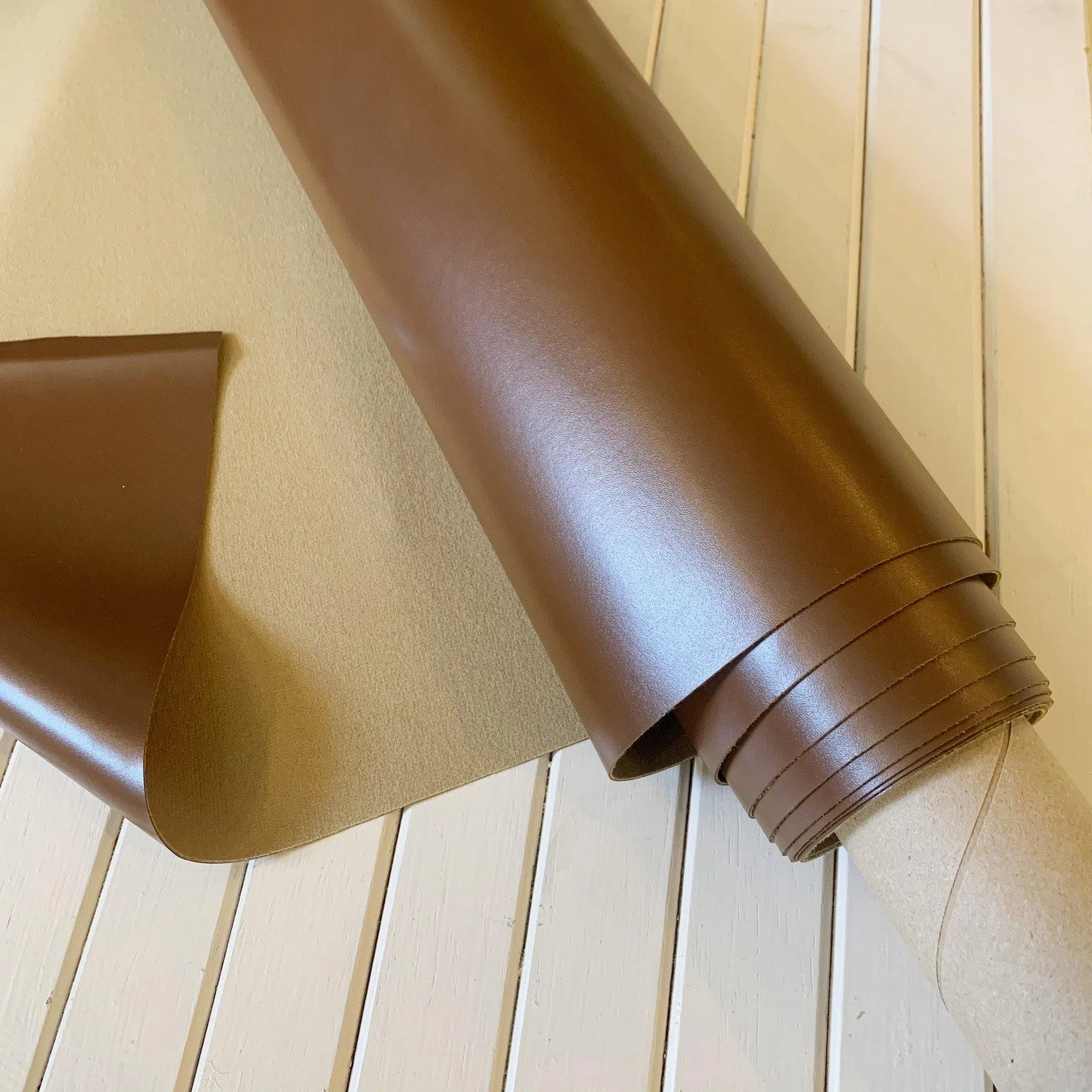 Cognac Solid Vegan Glazed Leather - Remnant