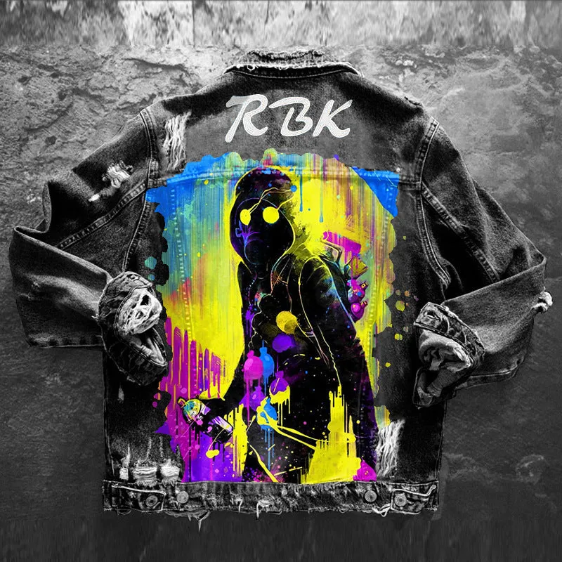 Fashion trendy cool graffiti illustration denim jacket