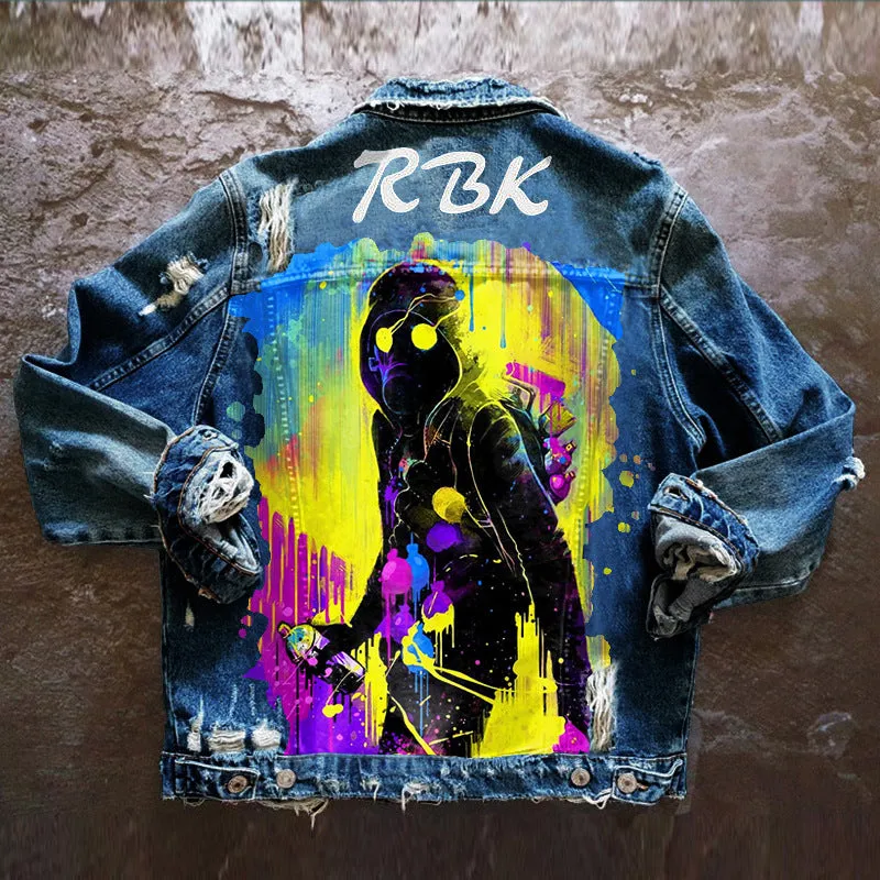 Fashion trendy cool graffiti illustration denim jacket