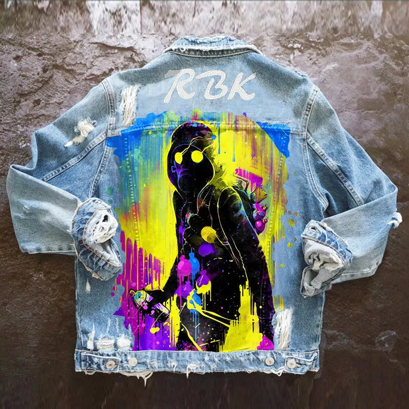 Fashion trendy cool graffiti illustration denim jacket