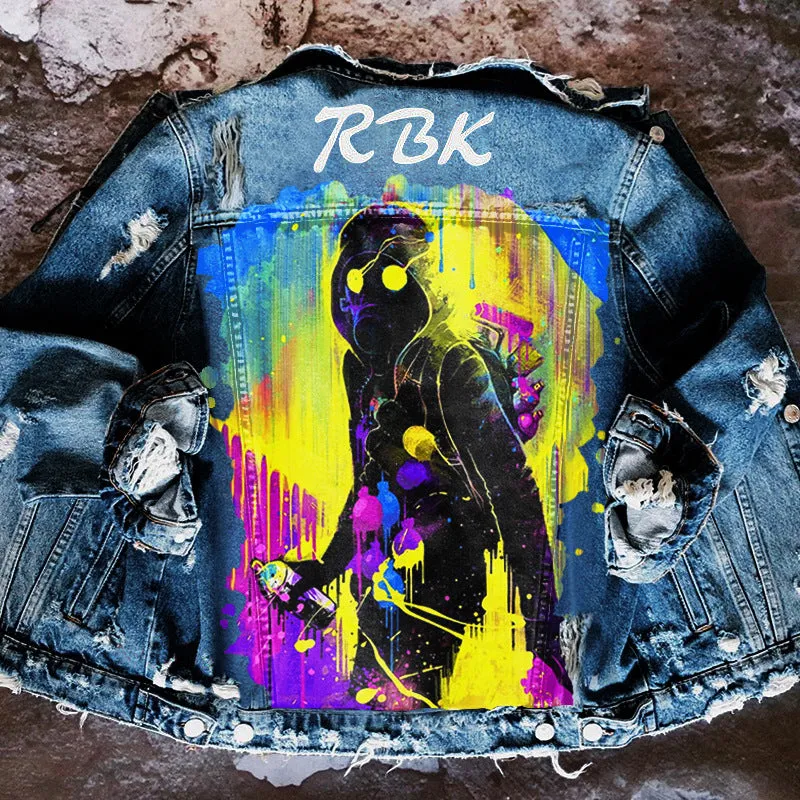 Fashion trendy cool graffiti illustration denim jacket
