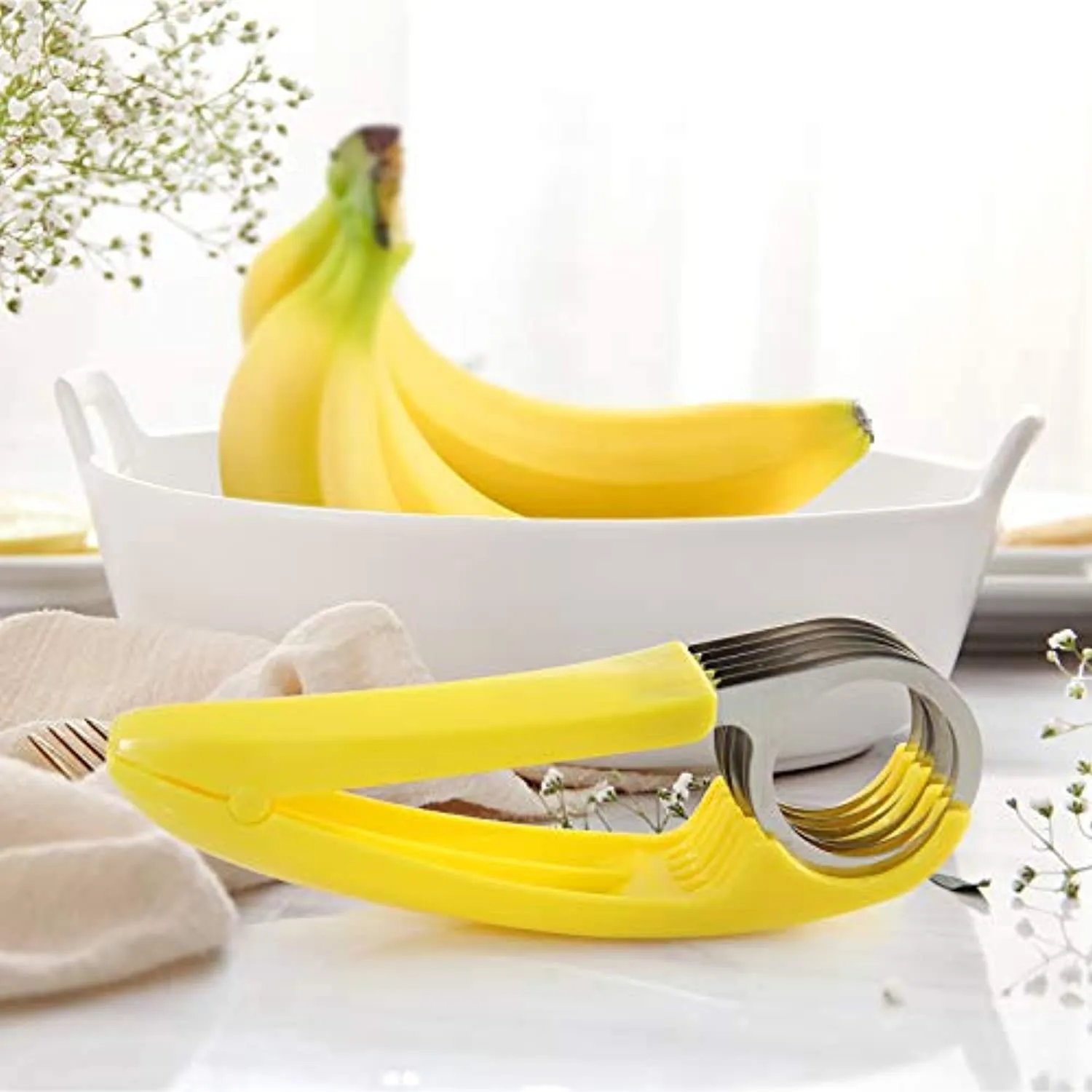 FireKylin Banana Slicer,ABS   Stainless Steel Fruit and Vegetable Salad Peeler Cutter Kitchen Tools For banana, Sausage, Strawberry,Grape（2 pcs）