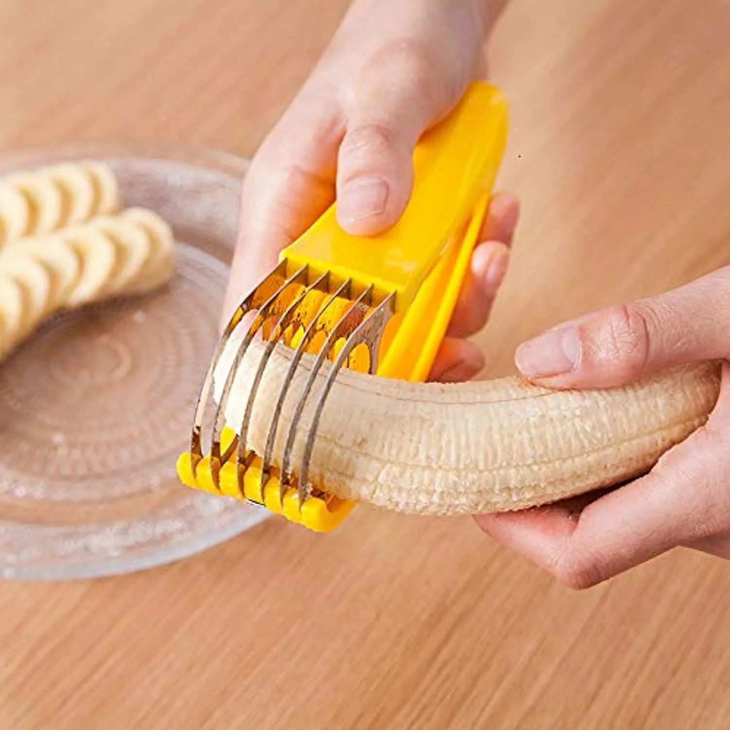FireKylin Banana Slicer,ABS   Stainless Steel Fruit and Vegetable Salad Peeler Cutter Kitchen Tools For banana, Sausage, Strawberry,Grape（2 pcs）
