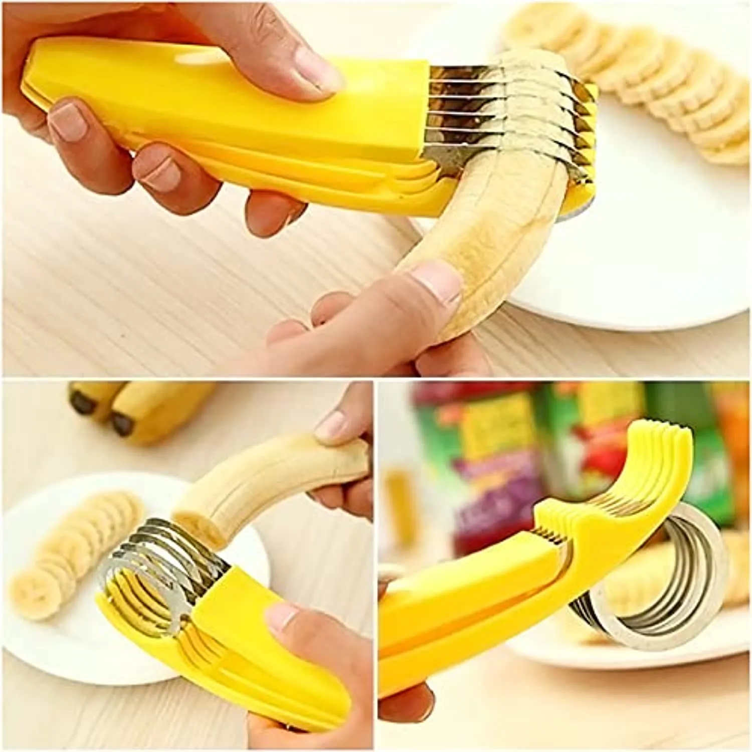 FireKylin Banana Slicer,ABS   Stainless Steel Fruit and Vegetable Salad Peeler Cutter Kitchen Tools For banana, Sausage, Strawberry,Grape（2 pcs）