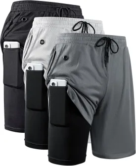 JWJ Men's 2 in 1 Workout Running Shorts 7 Inch Lightweight Athletic Gym Shorts with Compression Liner