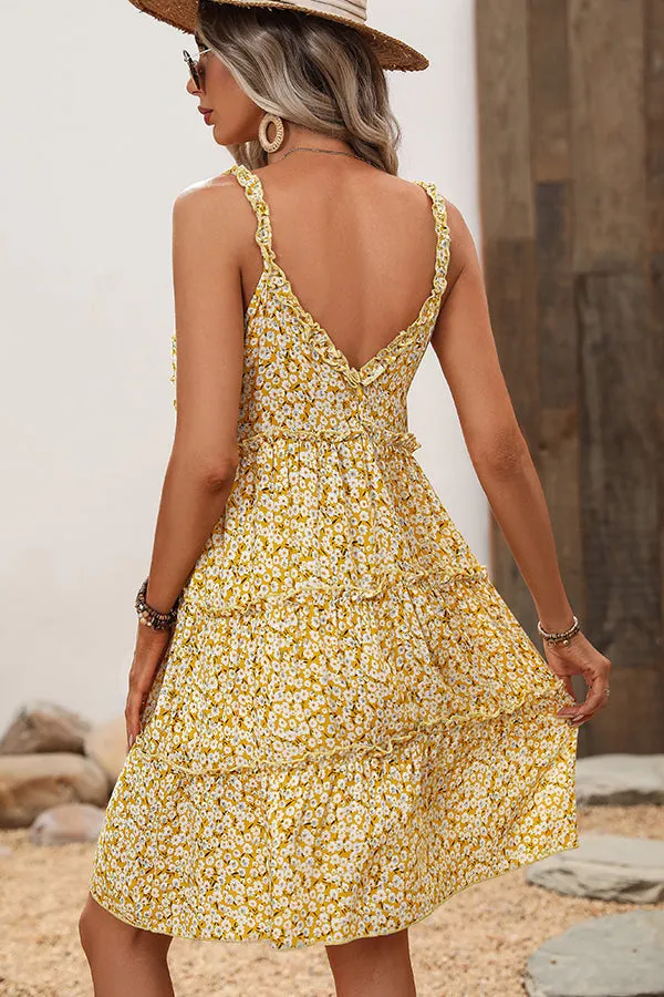 Leaf Print High Trendy Waist Mini Dress