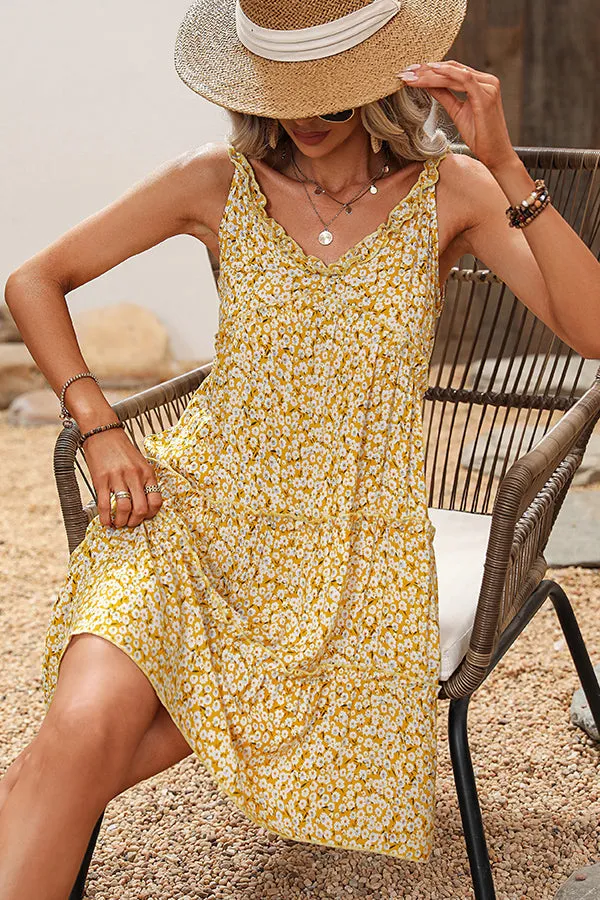Leaf Print High Trendy Waist Mini Dress