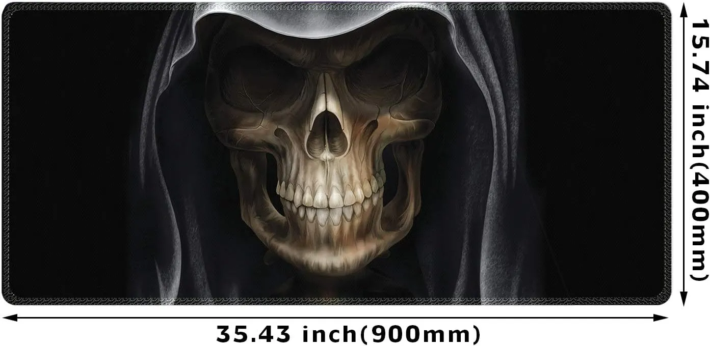 Meffort Inc Extra Large Extended Gaming Desk Mat 34.75 x 15.25 inch XXL XXLG Mouse Pad - Skull Face