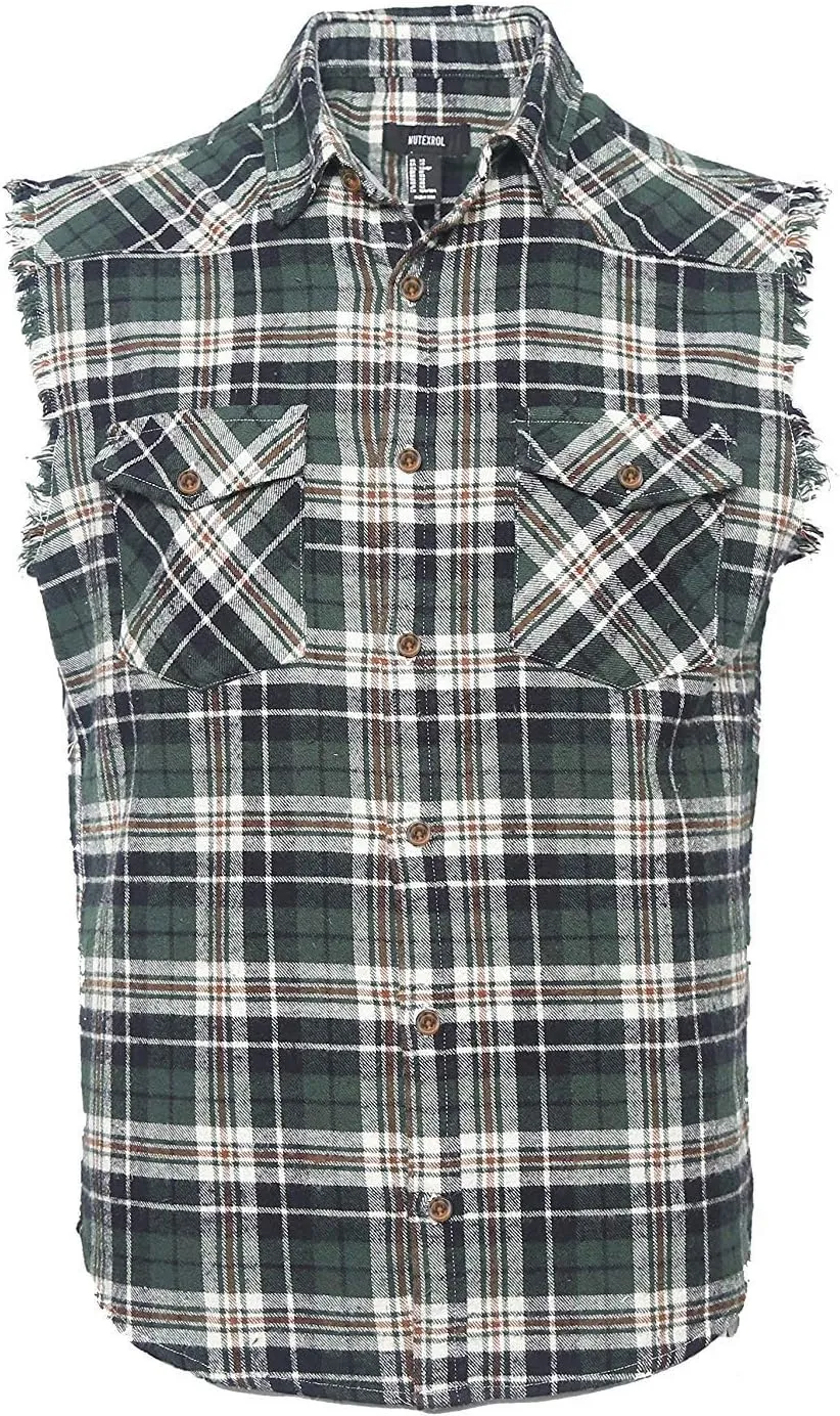 NUTEXROL Men's Casual Flannel Plaid Shirt Sleeveless Plus Size Vest