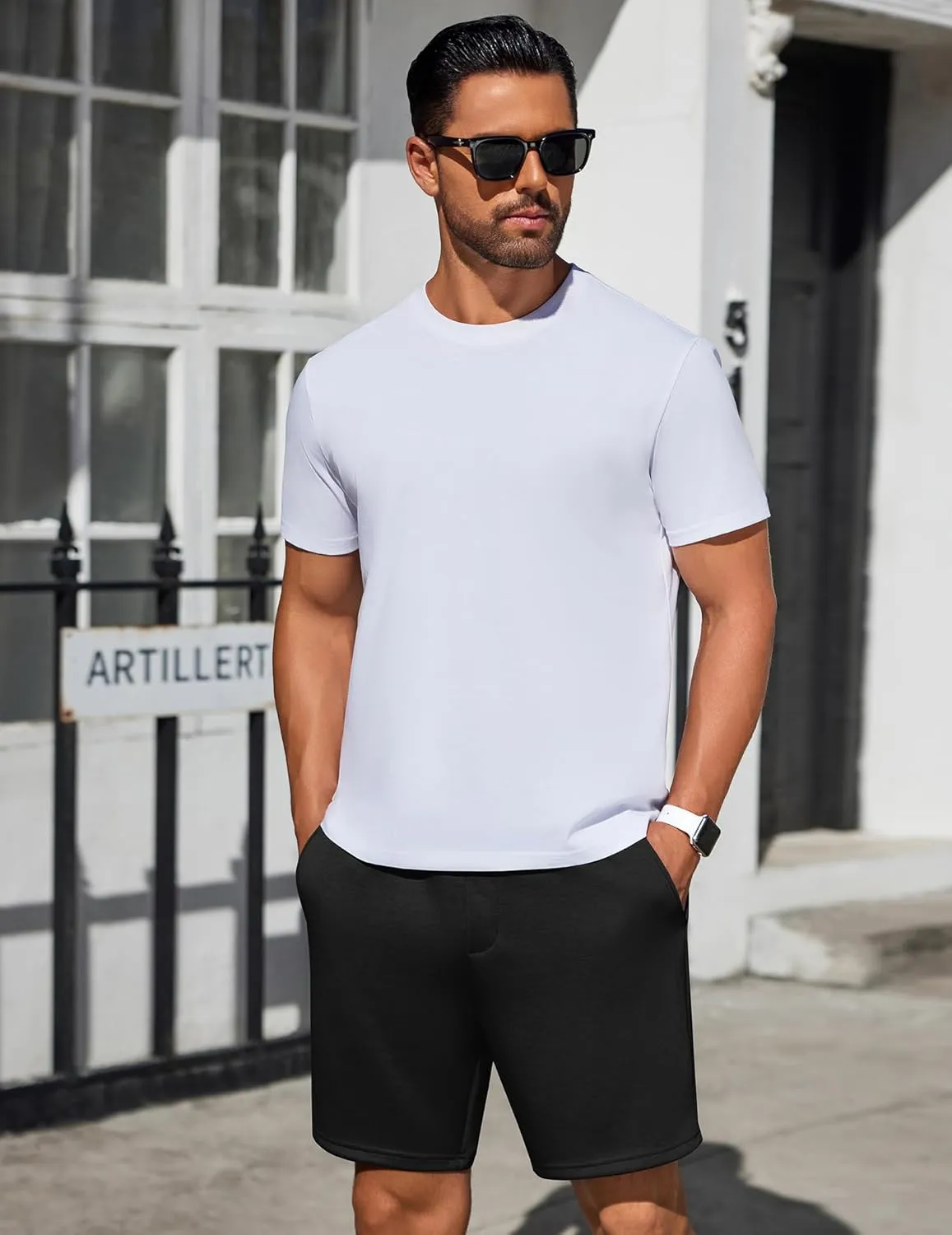 PINSPARK Mens Lounge Sweat Shorts, 7" Casual Elastic Waist Gym Workout Shorts with Drawstring