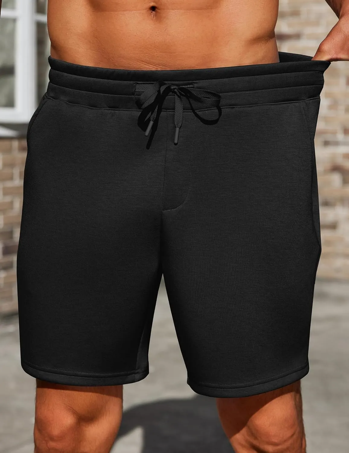 PINSPARK Mens Lounge Sweat Shorts, 7" Casual Elastic Waist Gym Workout Shorts with Drawstring
