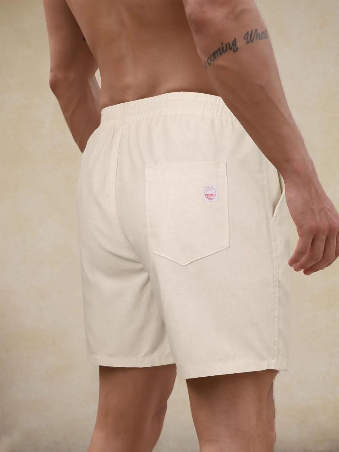 PLEPAN Mens 5 Inch Linen Shorts - Casual Elastic Waist Drawstring Summer Beach Shorts with Pocket