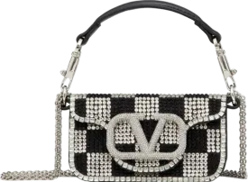 Valentino Garavani Black / Silver Crystal Embellished V-logo Locò Micro Bag