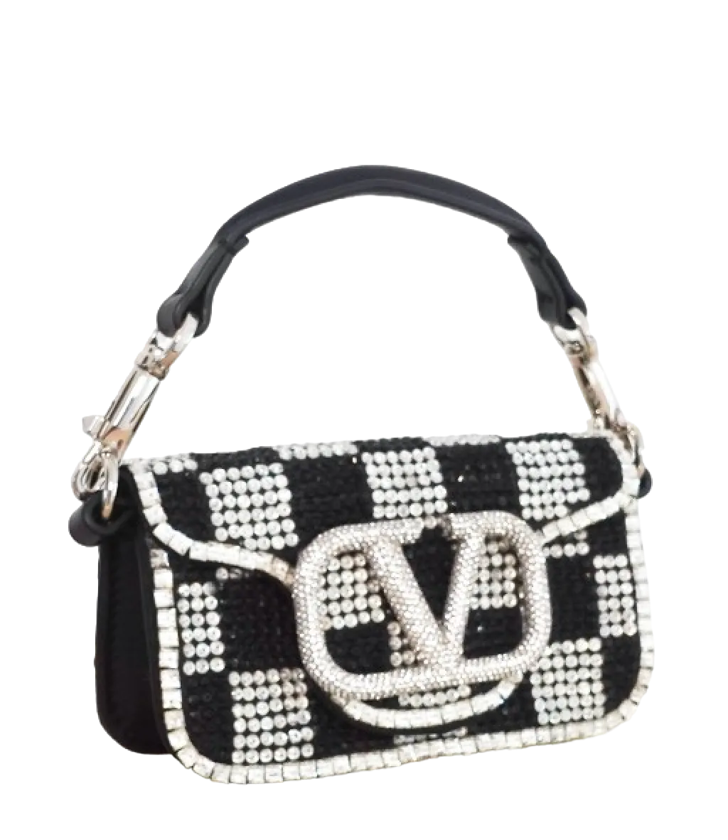 Valentino Garavani Black / Silver Crystal Embellished V-logo Locò Micro Bag